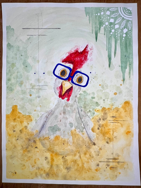 Poulette à lunettes 9X12
